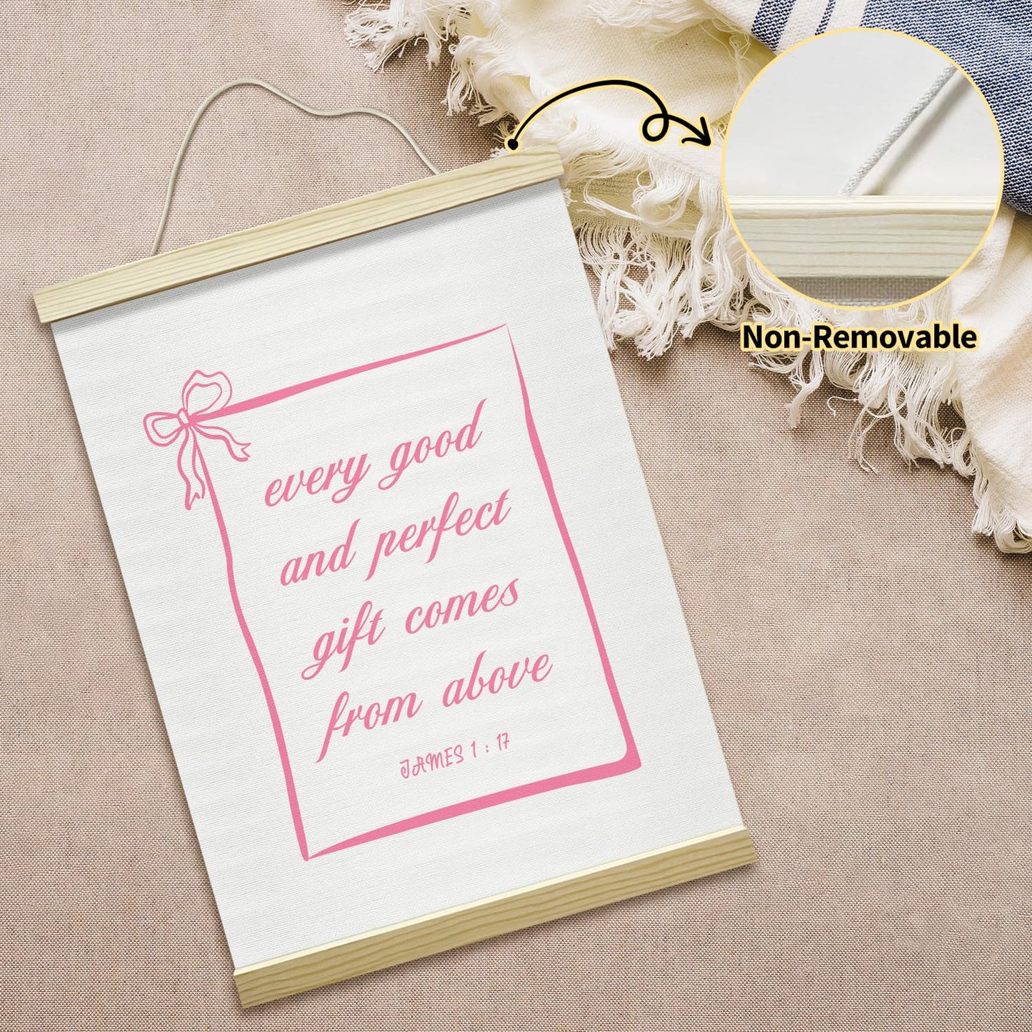 mermermu Pink Bow Christian Bible Verses Poster Hanger Frame, Inspirational Posters Canvas Wall Art for Women Girls Dorm Bedroom Decor, 12x16 Inches -032