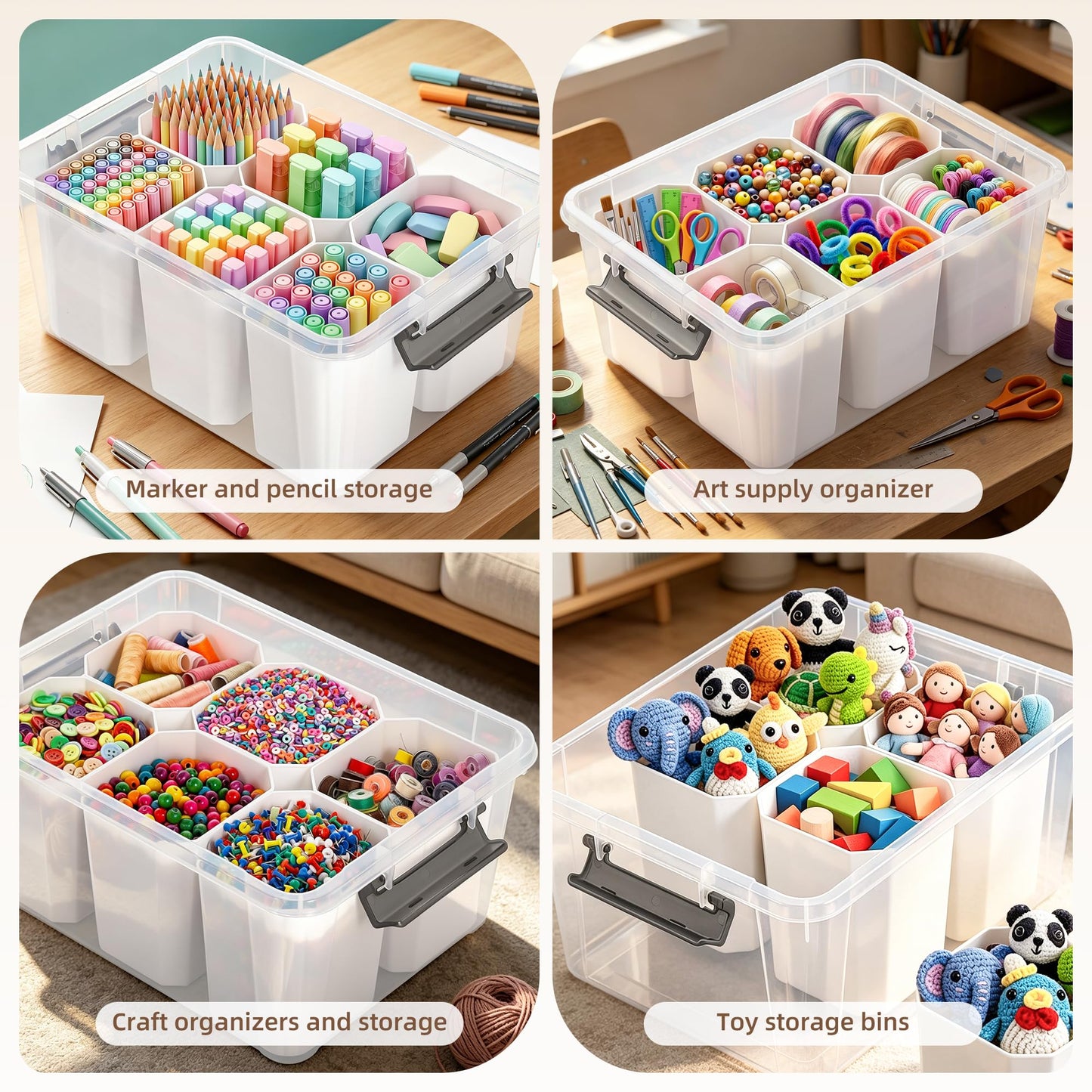 Citylife 17 QT Plastic Storage Bins Clear Storage Box with Lids Multipurpose Stackable Storage Containers for Organizing Tool, Craft, Crayon
