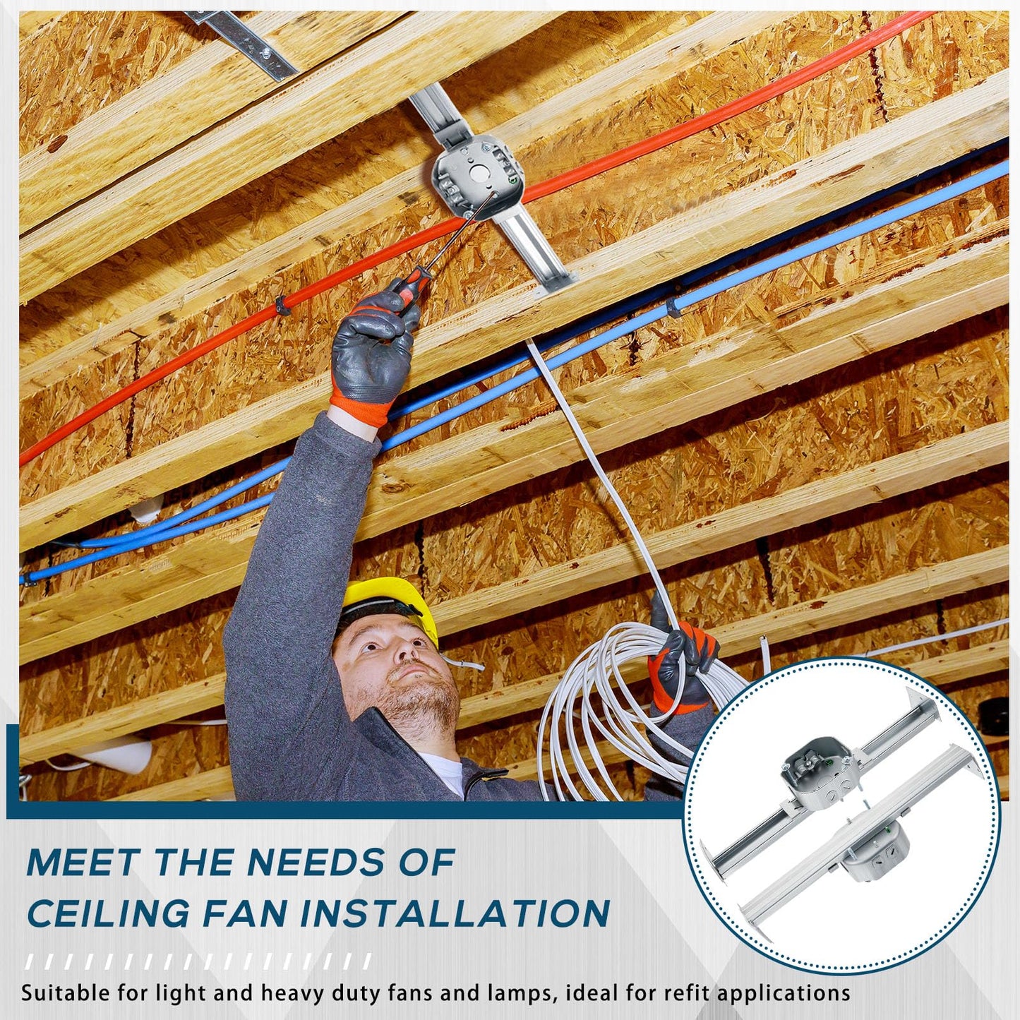 Therwen Adjustable Fan Electrical Box Brace, 14.2 Inches, Model GFA-Therwen-2308, for Ceiling Fans & Light Fixtures