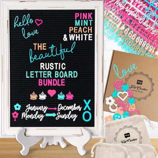 Rustic Felt Letter Board Ultimate Bundle Farmhouse Vintage White Wood Frame and Stand by Felt Creative Home Goods Changeable Message Memo Board 800+ Letter Set (Black, 12x16)