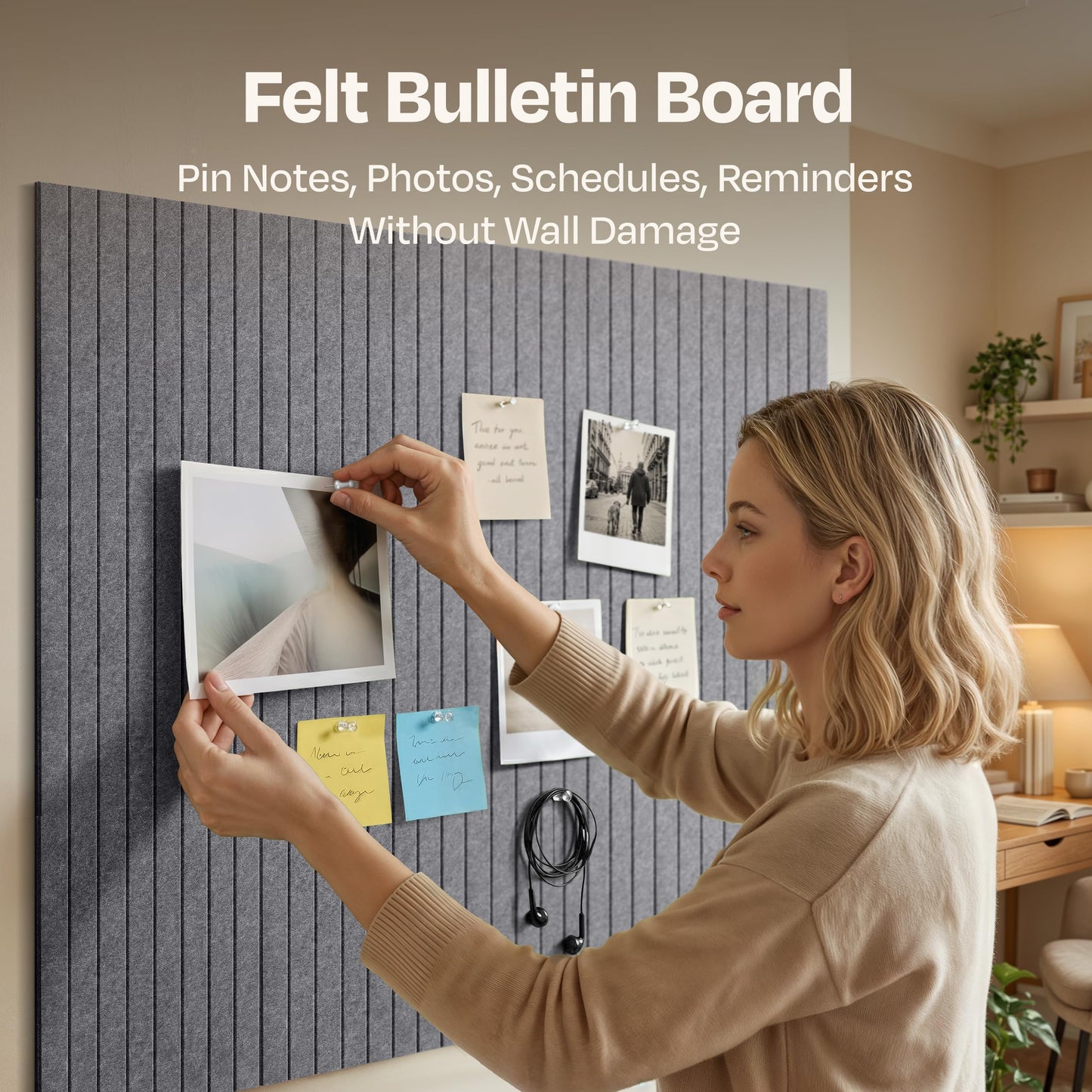 Ekkogo X-Large Cork Board Alternative 12-Pack Felt Bulletin Board Thick and Decorative Pin Board for Home Office Walls 47.24 x 35.43 Inches with 72 Adhesive Tabs - [Pebble Gray]