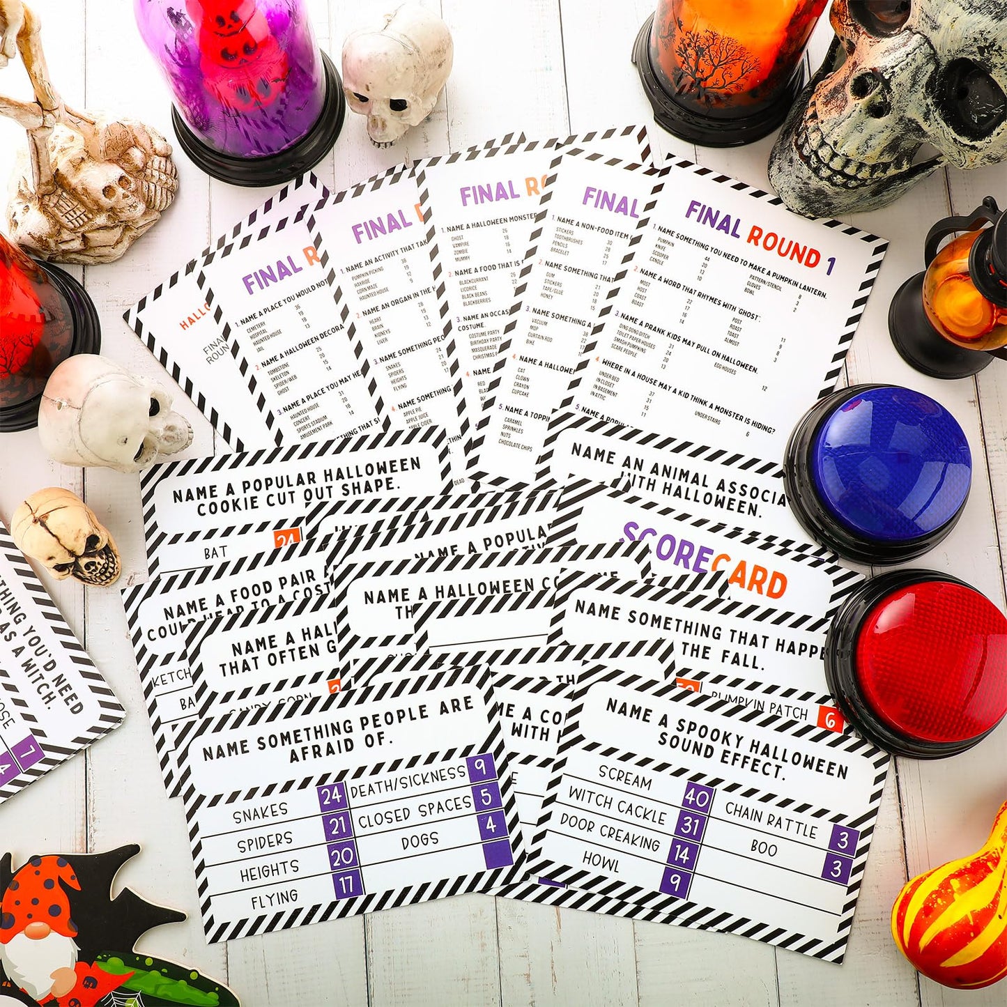 Humyoun Halloween Party Friendly Feud Game with 2 Answer Buzzers, Team Building Feud Cards for Holiday Game Night Fun Trivia Quiz for Groups Office Class