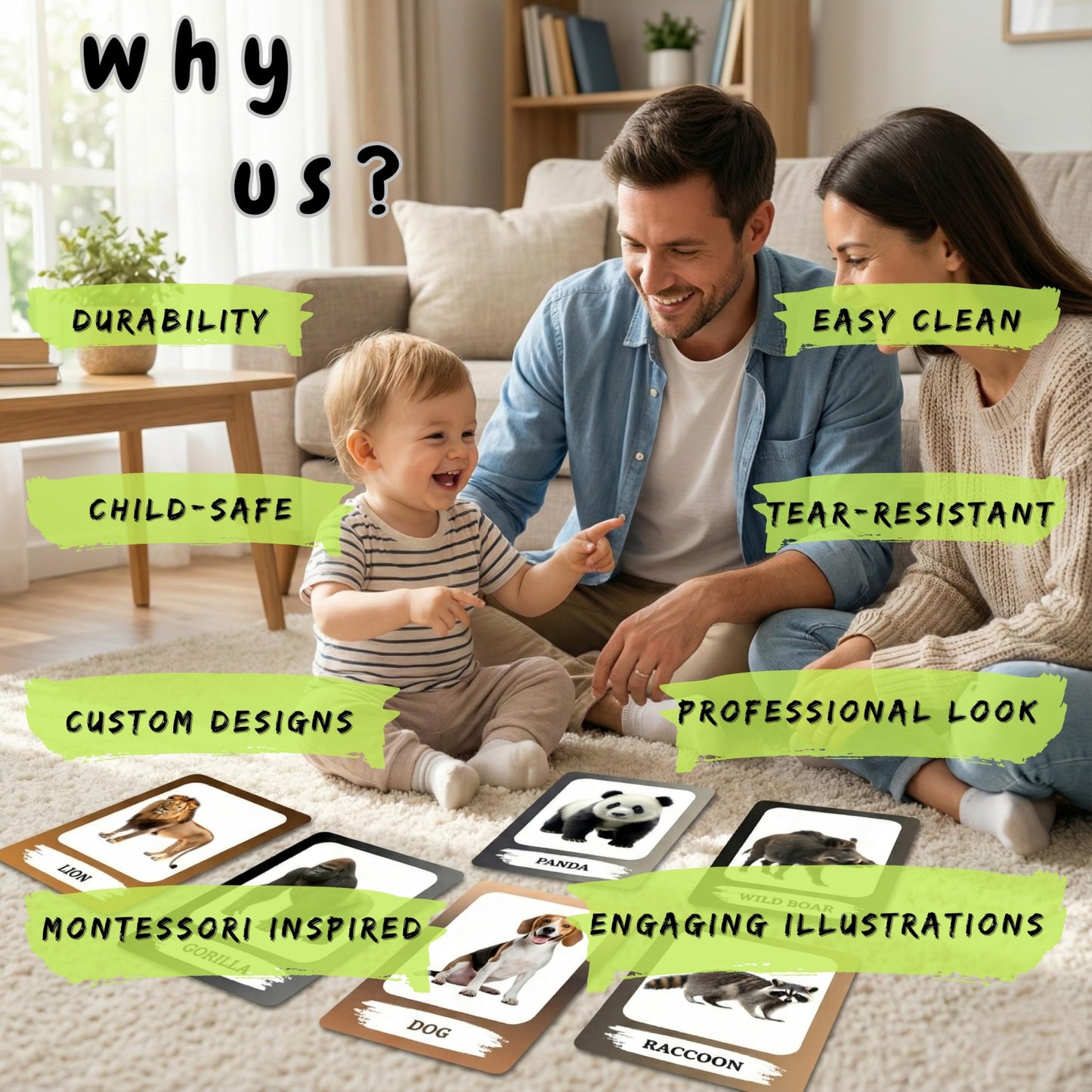 The Biblio Hub Animals Flashcards – Non-Tearable Synthetic Learning Cards for Toddlers, Preschool & Kindergarten, Double-Sided Set