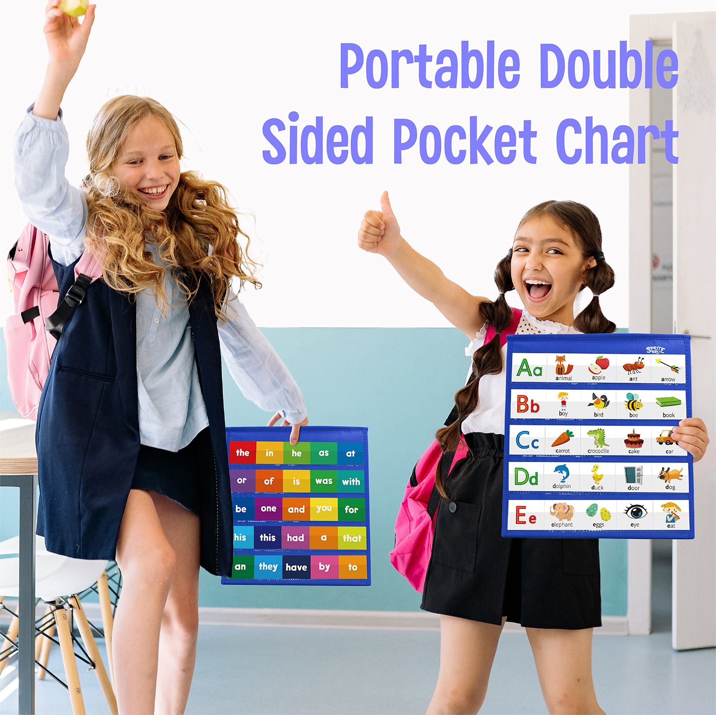 Desktop Pocket Chart, 120 Dry-Erase Double Sided Cards Includes 26 Letters with Images and 120 First Words, Self-Standing Tabletop Pocket Chart for Kids Teacher Classroom Home Use (13 X 12inch)