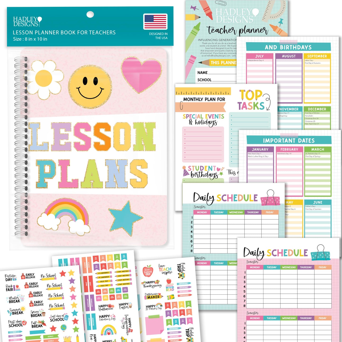 Hadley Designs Teacher Planner 2025-2026 – Lesson Planner Book for Teachers Must Haves, Undated Teacher Planners, Lesson Plan Notebook, Homeschooling Planners, Teachers Appreciation Gifts