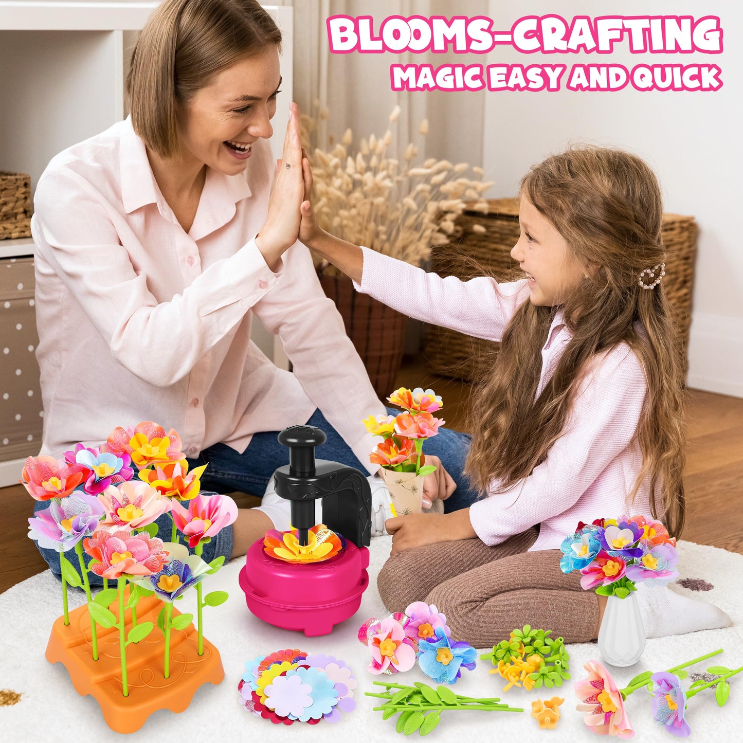Fabric Flower Bouquets Toys, DIY Craft Kits Toys for Kids - Flowers Market Toy, Build Your Flower Bouquet, Arts & Crafts for 4+ Year Toddler Girl, Educational Activity Preschool B-Day Gifts