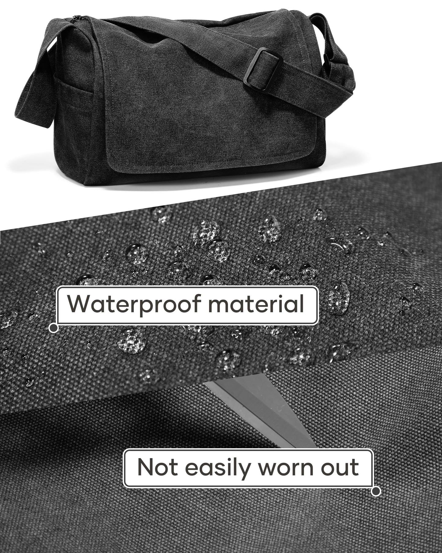 VENATIN Vintage Canvas Messenger Bag for Men & Women, Large Crossbody Shoulder Bag Leisure Shoulder Sling Bags Handbag for Travel, Business Bookbag Fits 15.6 inch Laptop, Black