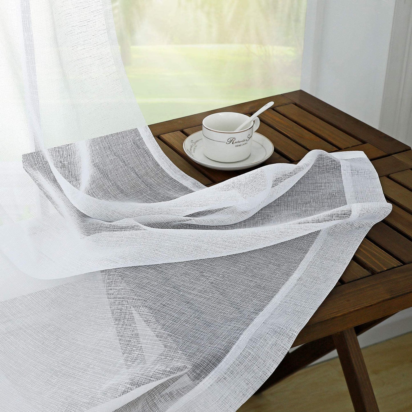 KOUFALL 108 Inch Long White Sheer Curtains,Rod Pocket Linen Look 9 FT High Ceiling Large Window Curtain Drapes 108 Inches Long 2 Panels