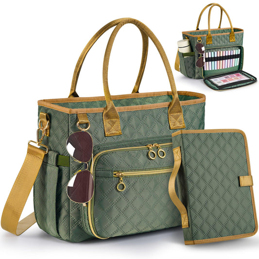 Large Bible Bag with Bible Cover Case for Women, Quilted Church Tote Bags for Bible Study Supplies, Christian Gifts for Women (Green)