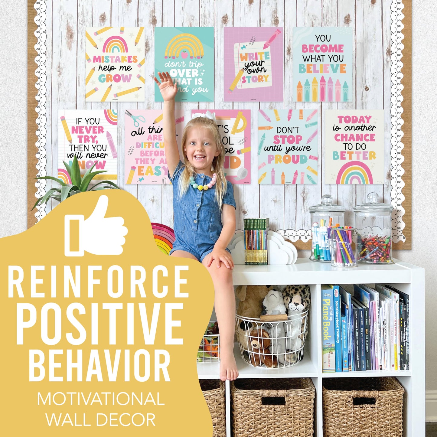 Hadley Designs Motivational Poster for Classroom Decor - 9 Growth Mindset Classroom Posters Elementary, Inspirational Wall Decor Middle School, Teacher Must Haves, Pastel Bulletin Board Decorations