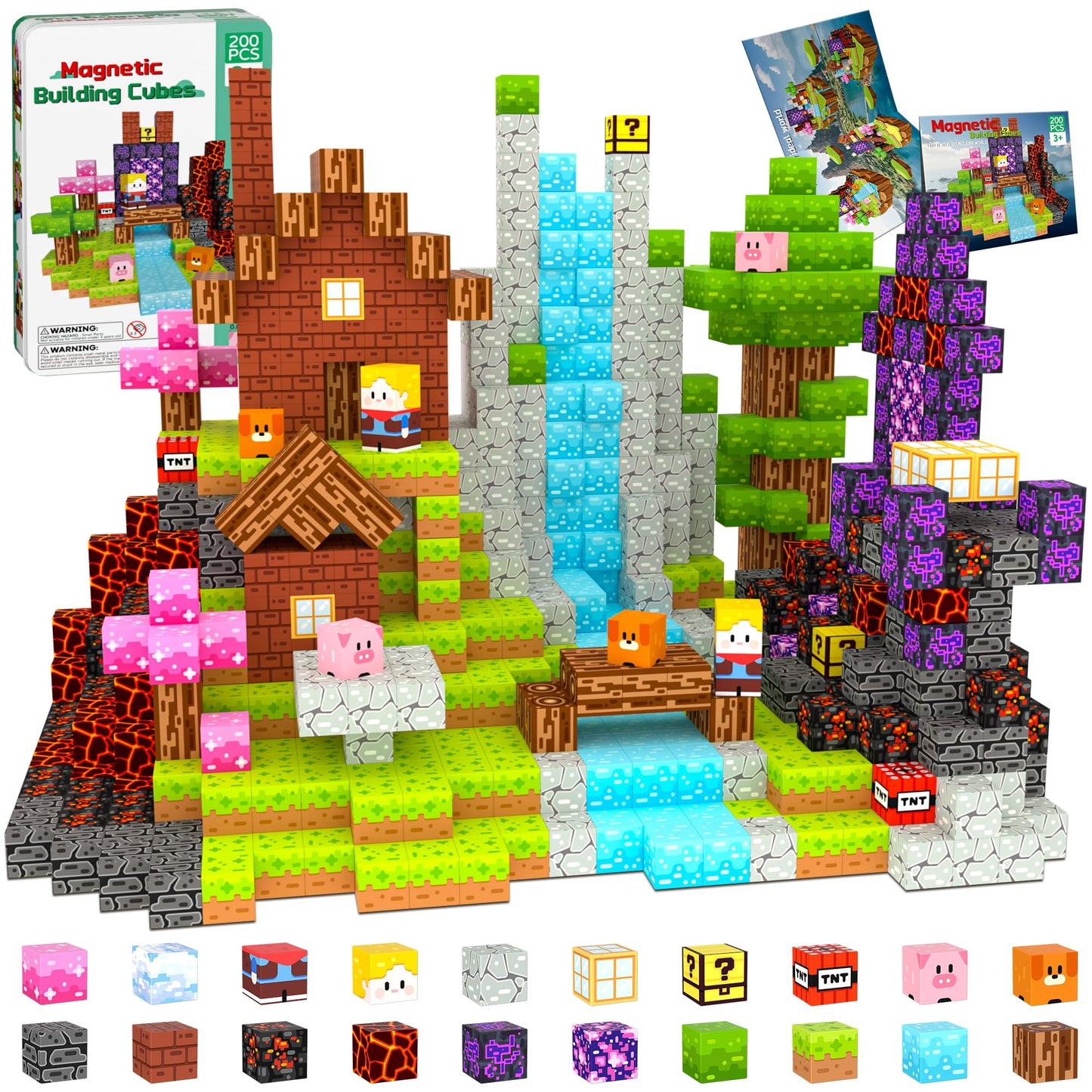 OUGUI 200 PCS Magnetic Blocks Building Block Kids - Magnet Cubes Boy Girl Constructions Toys STEM Montessori Educational Stacking Sensory Toy for Ages 3 4 5 6 7 8 9 10 11 12 Christmas Birthday Gift