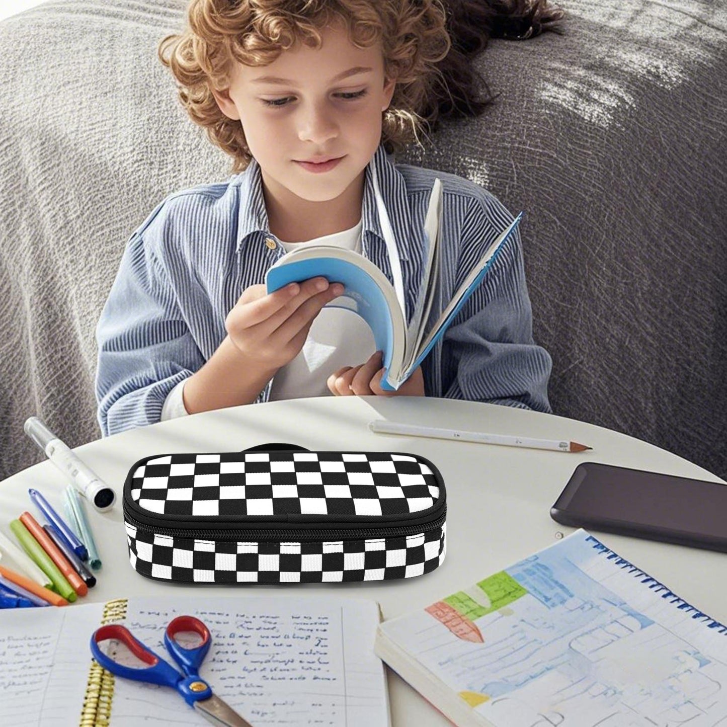 Droerfes Black White Checkered Pencil Case Pencil Pouch Large Capacity Pen Bag School Office Organizer Stationery Storage Box For Girls Boys Teen Kids