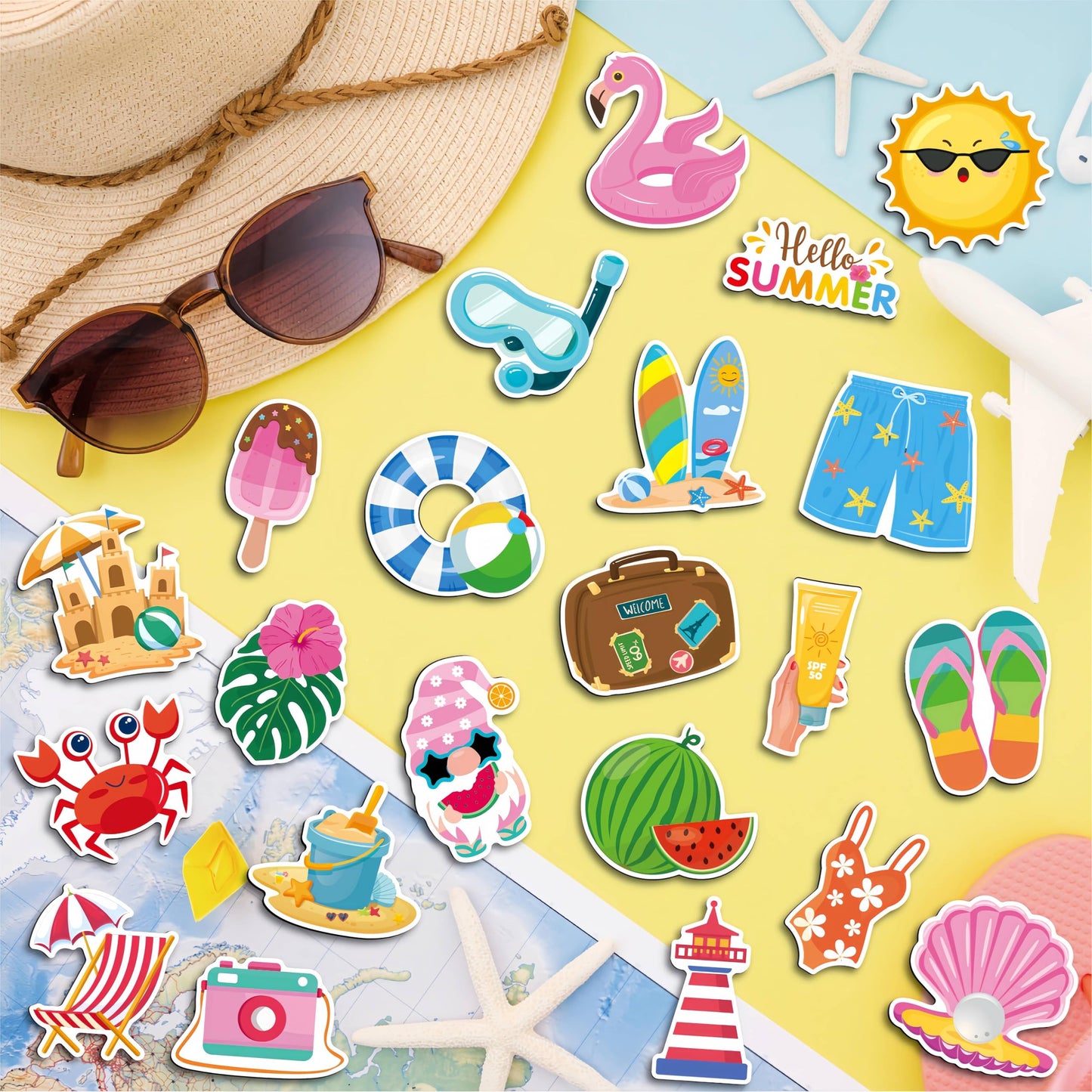 Fecheche Large Size Cute Fridge Magnets for Toddlers, Preschool Spelling Learning Education Refrigerador Magnetic Toy (Summer 38pcs)