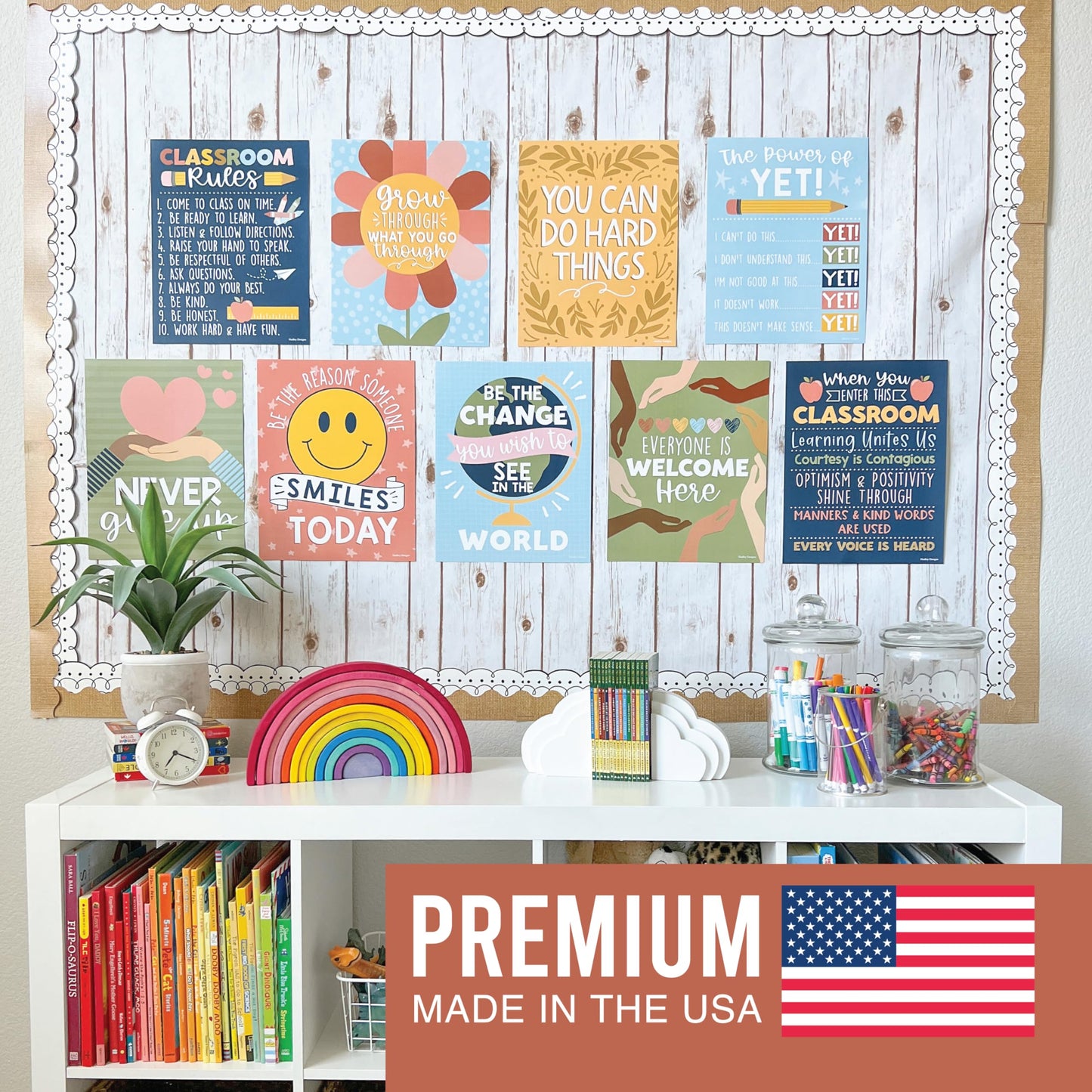 Hadley Designs Motivational Poster for Classroom Decor - 9 Growth Mindset Classroom Posters Elementary, Inspirational Wall Decor Middle School, Teacher Must Haves, Retro Bulletin Board Decorations