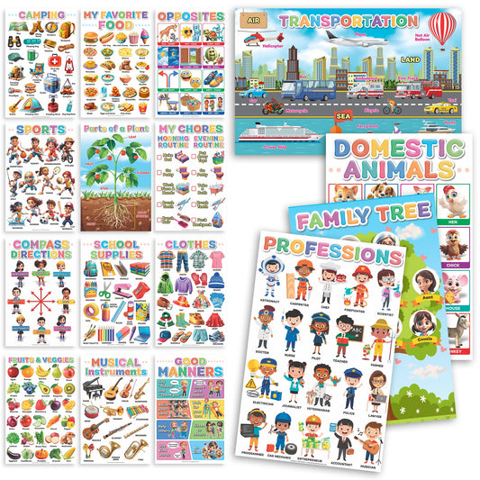DeeDee's Workshop 16 Educational Posters vol. 2, Toddler Wall Decor, Daycare Essentials, Pre K Learning Materials (English vol. 2)