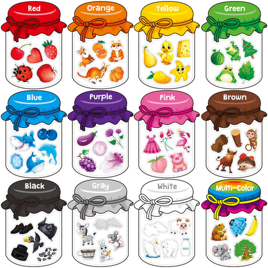 12 Pieces Magnetic Color Sorting Toys, 60 Color Magnets Educational Refrigerator Whiteboard for Baby Toddlers Kids Magnets