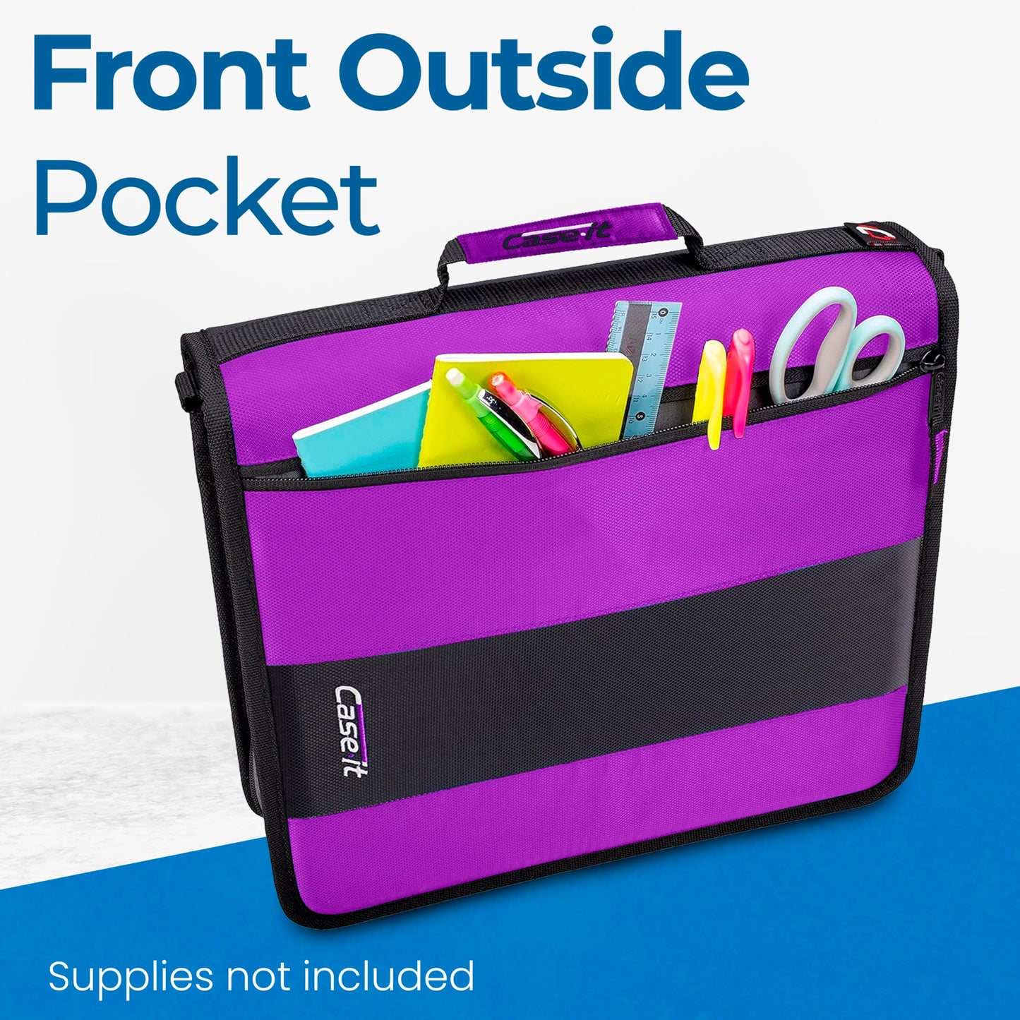 Case-it Classic Zipper Binder | 2-Inch O-Rings, 350 Sheet Capacity, Multiple Storage Pockets & Shoulder Strap | School & Office Organizer | D-251 Deep Purple