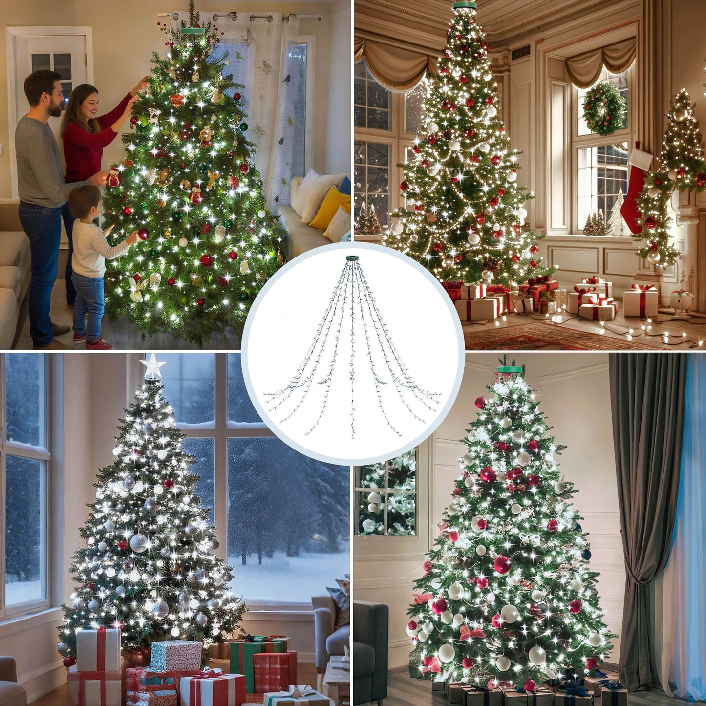 aneeway Christmas String Lights, 480 LEDs, 8 Lighting Modes, 9.84FT, Cold White, Model SW-LSL-03-480, Remote & Timer