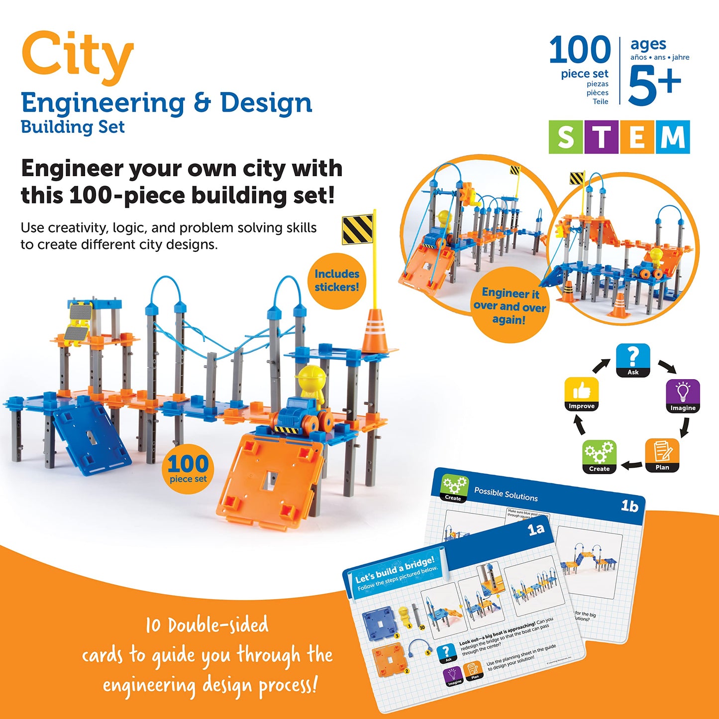 Learning Resources City Engineering & Design Building Set - Preschool Building Toys, STEM Toys for 5 Year Old, Kids Engineering Kit, STEM Gifts for Kids