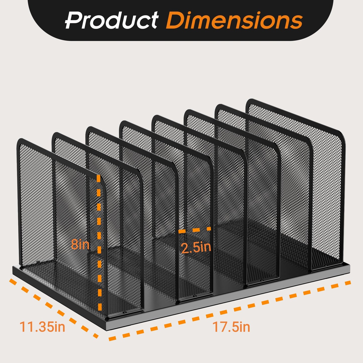 Kuntine.B Desk File Organizer Upright Mesh Desktop Organizer File Sorter Office Organization File Holder for Home, Office & Classroom (Black, 1 Pack 7-Section)