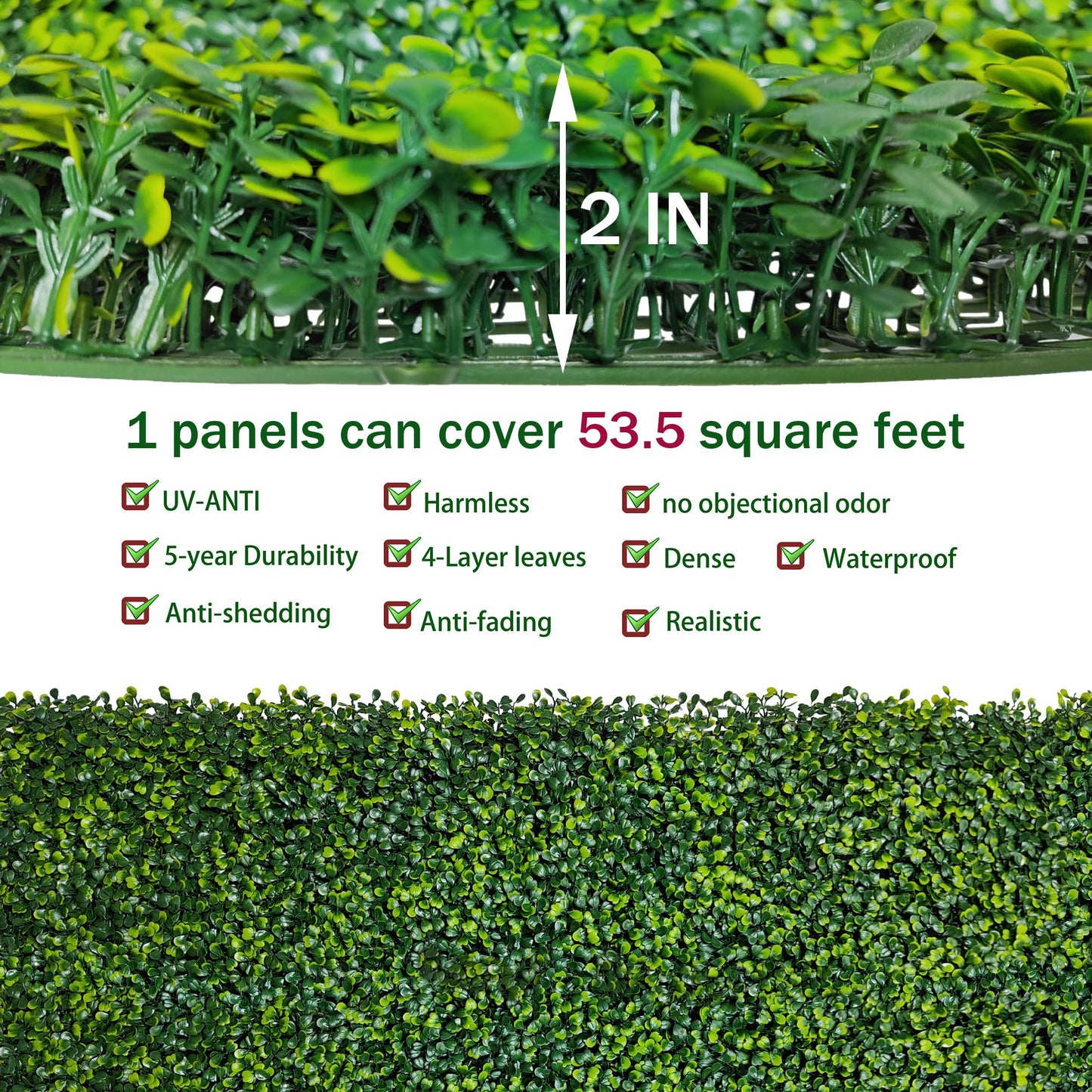ODTORY Artificial Boxwood Roll Panels: 48 X 160 in(53.5 sqft) UV-Anti Artificial Ivy Privacy Fence Wall Screen for Indoor Outdoor Green Grass Wall Decor & Ivy Fence Covering Privacy