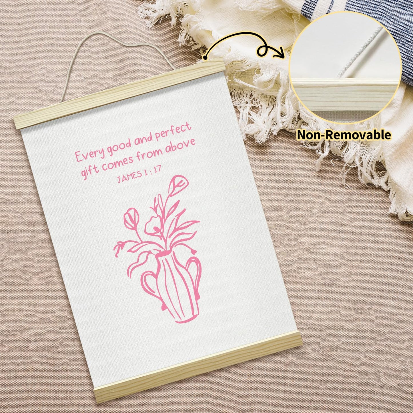 Pink Floral Christian Bible Verses Poster Hanger Frame, Inspirational Posters Canvas Wall Art for Women Girls Dorm Bedroom Decor, 12x16 Inches -033