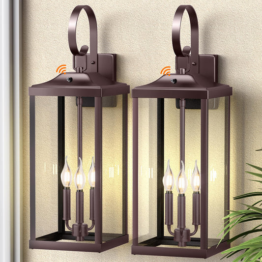 Yolsunes 3-Light Outdoor Wall Sconce, Waterproof Metal Lantern, 24in Extra Large, Oil Rubbed Bronze, 2-Packs