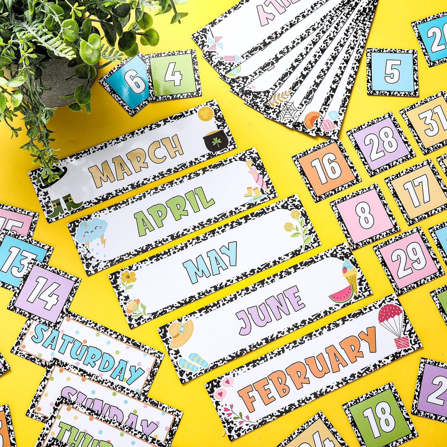 Ireer 54 Pcs Composition Calendar Magnets for Classroom Pastel Magnetic Fridge Calendar Months Days of The Week Number Magnets Date Indicators for Home Classroom Whiteboard Refrigerator Supplies