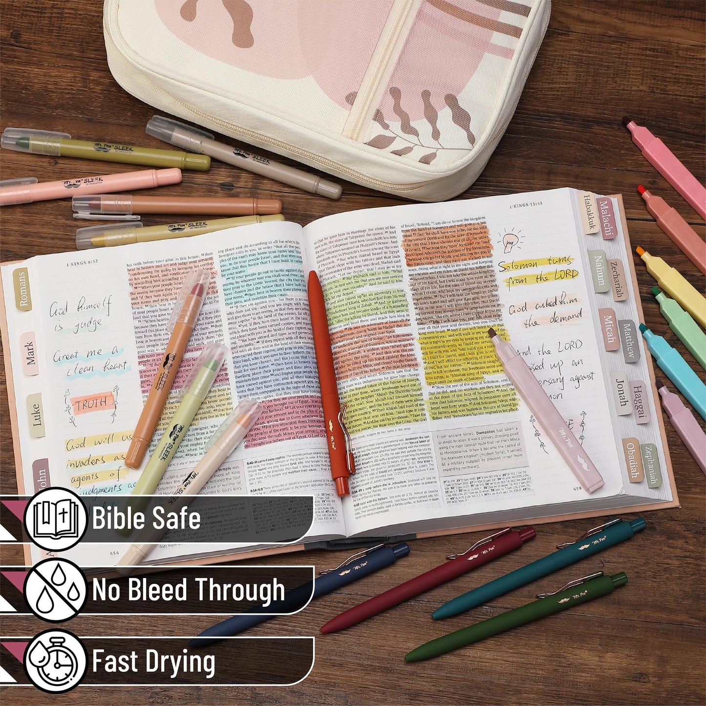 Mr. Pen- Bible Cover Case for Women, Large Bag with Durable Handle, 24-pcs Bible Journaling Kit & Study Supplies with No Bleed Highlighters and Pens, Christian Gift for Women