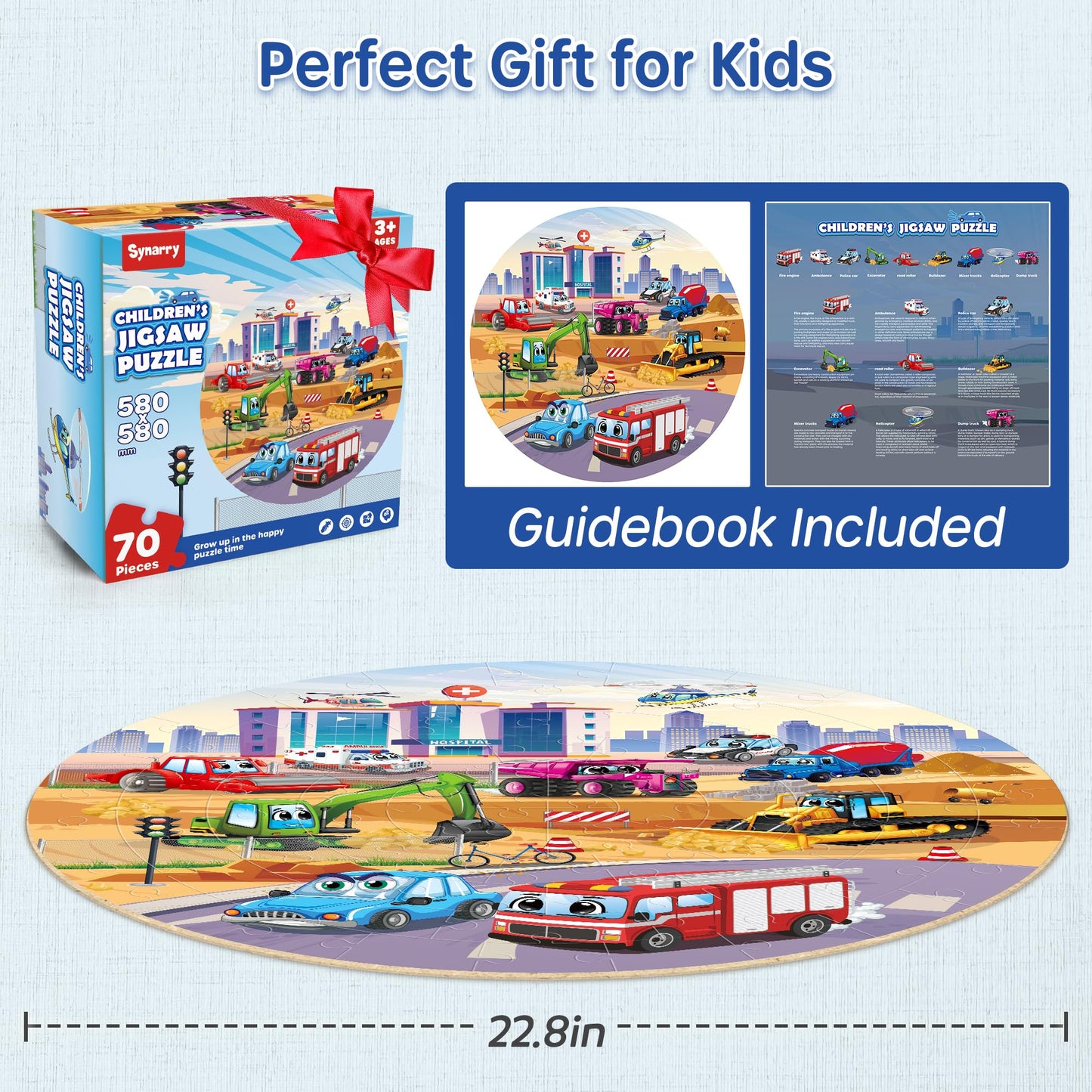 SYNARRY Vehicle Floor Puzzle for Kids Ages 3-5, Large 70 Piece Puzzle for Kids Ages 4-6, Preschool Toys Gifts for 3 4 5 6 7 8 Years Old Boys Girls Children, Easter Basket Stuffers for Boys Girls