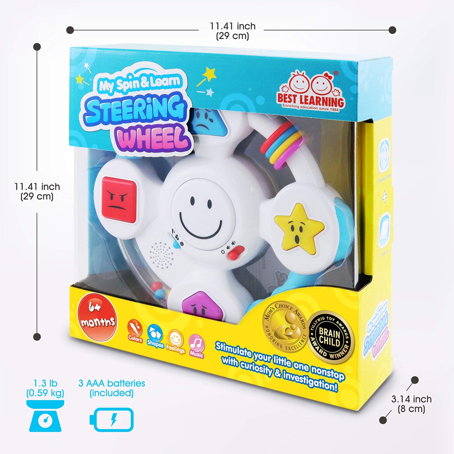 BEST LEARNING My Spin & Learn Steering Wheel - Interactive Educational Toys for 6 to 36 Months Old Babies & Toddlers - Learn Colors, Shapes, Feelings & Music - Birthday Gifts for Children