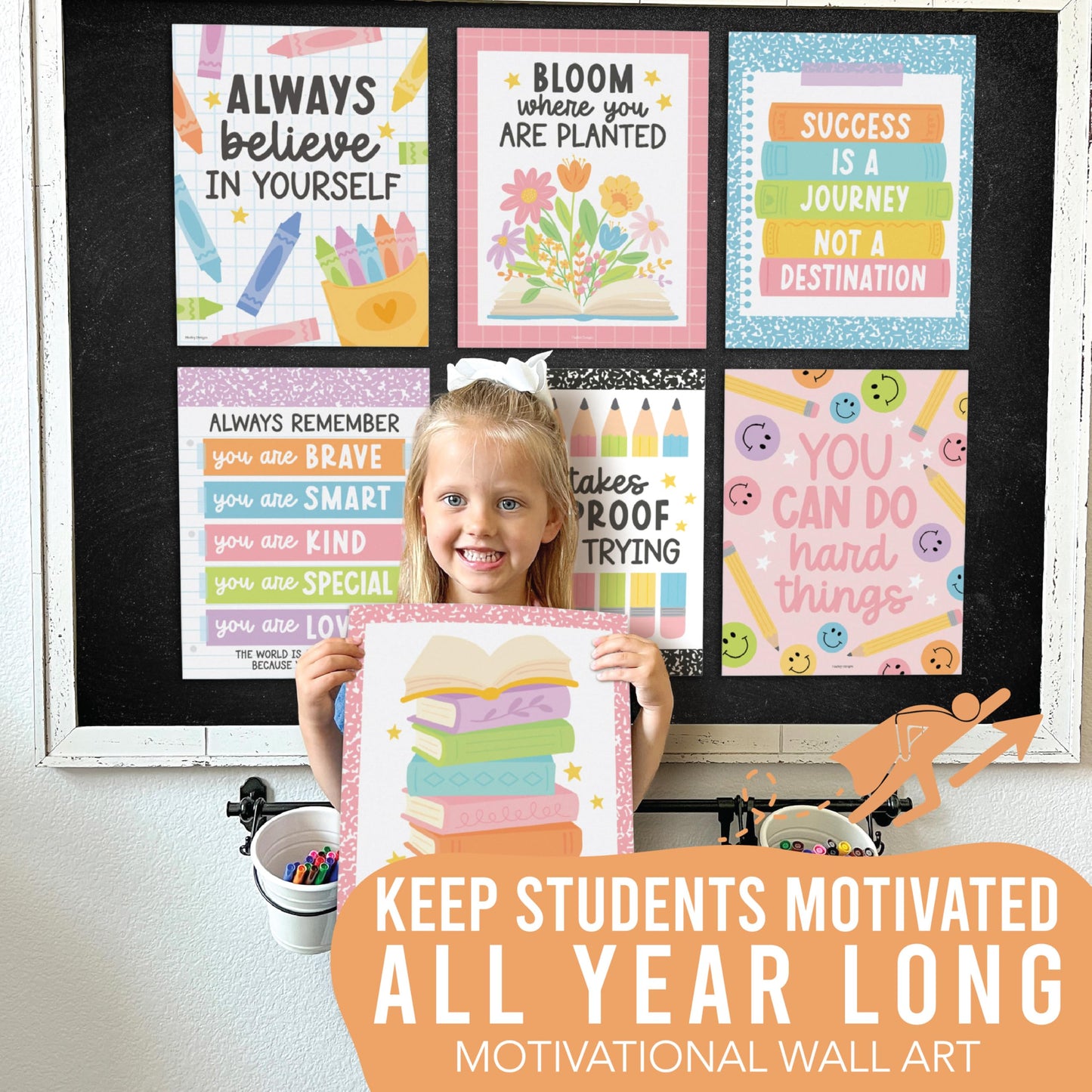 Hadley Designs Motivational Poster for Classroom Decor -9 Growth Mindset Classroom Posters Elementary, Inspirational Wall Decor Middle School, Teacher Must Haves, Pastel Bulletin Board Decorations