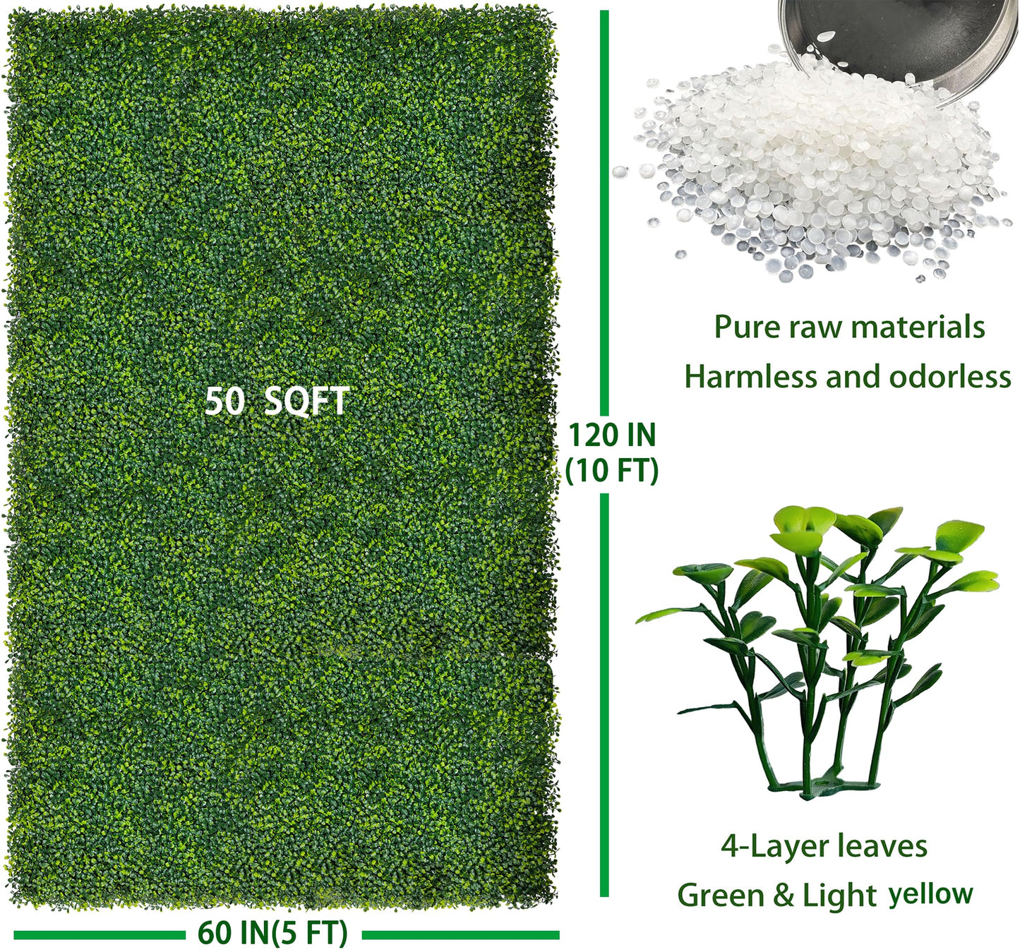 ODTORY Artificial Boxwood Roll Panels: 5FT X 10FT (50 sqft) UV-Anti Artificial Ivy Privacy Fence Wall Screen for Indoor Outdoor Green Grass Wall Decor & Ivy Fence Covering Privacy