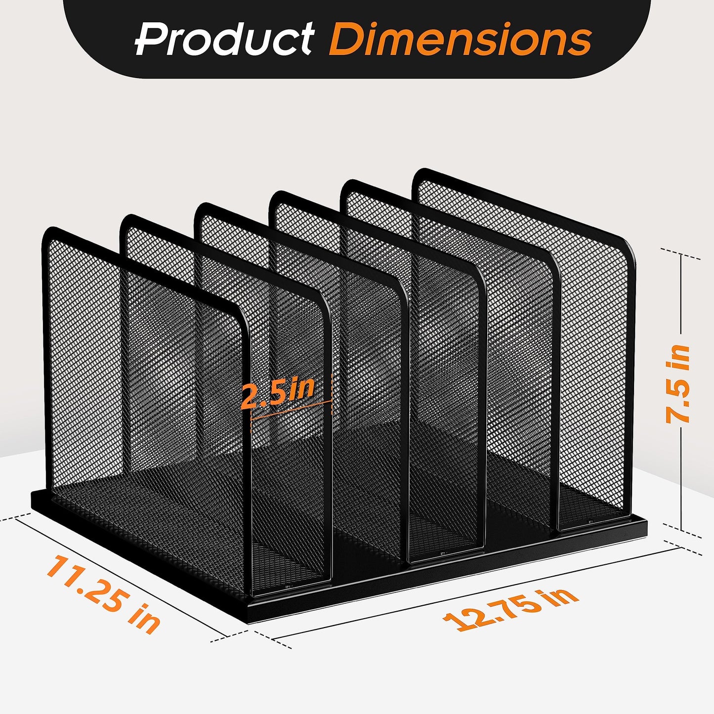 Kuntine.B Desk File Organizer Upright Mesh Desktop Organizer File Sorter Office Organization File Holder for Home, Office & Classroom (Black, 1 Pack 5-Section)
