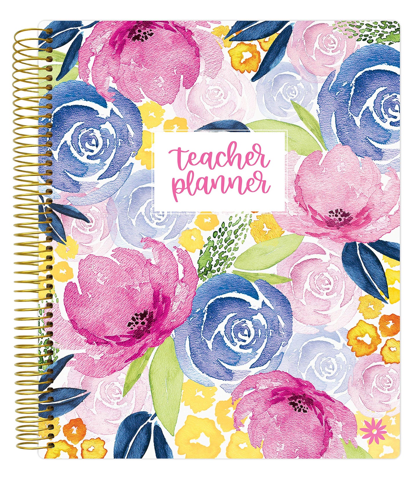 bloom daily planners Undated Academic Year Teacher Planner & Calendar - 7 Period Lesson Plan Organizer Book with Frosted Cover (9" x 11") (Watercolor Floral)