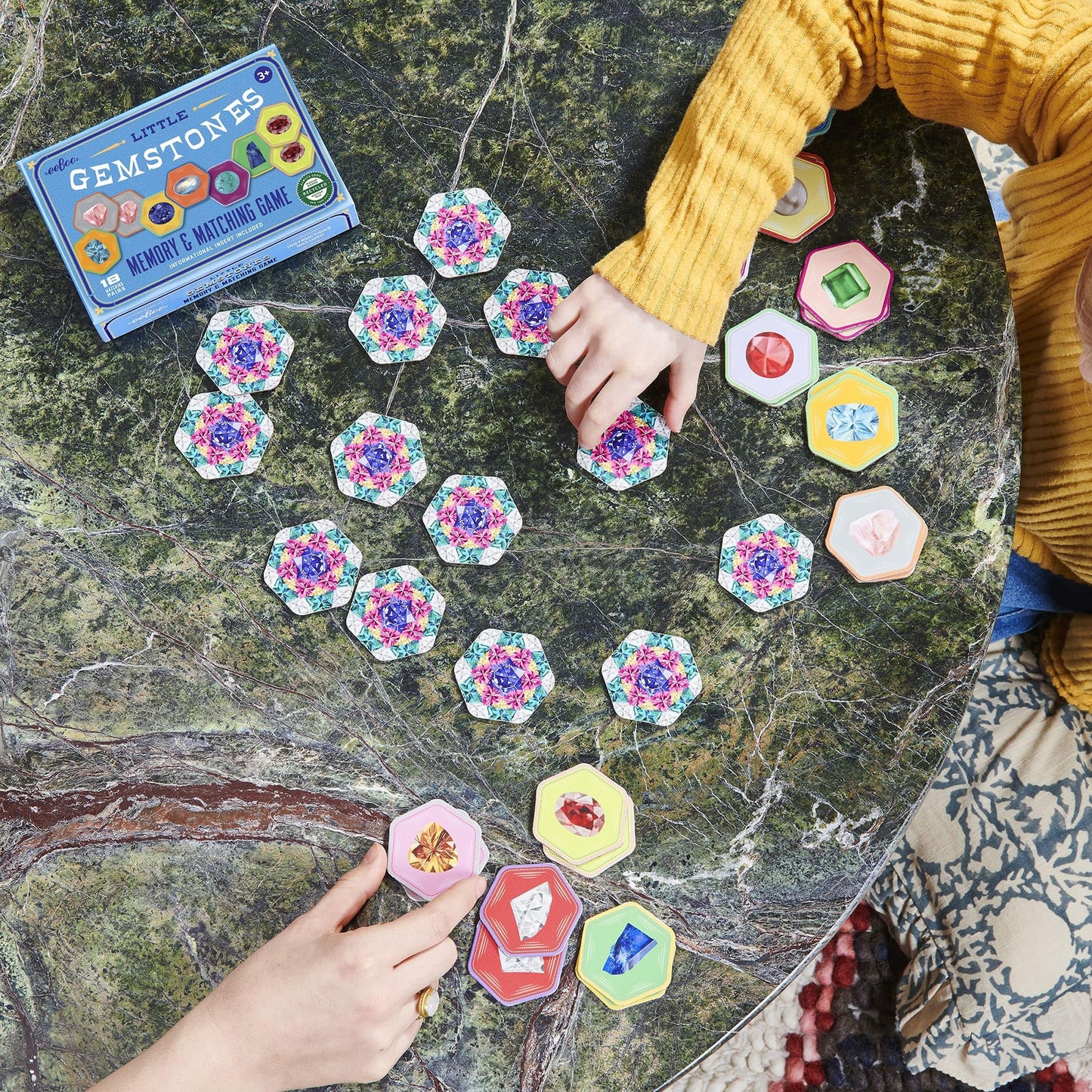 eeBoo: Memory & Matching Game- Little Gemstones - 18 Pairs to Memorize, Colorful Gems, Encourages Recognition, Concentration Skills, Kids Ages 5+