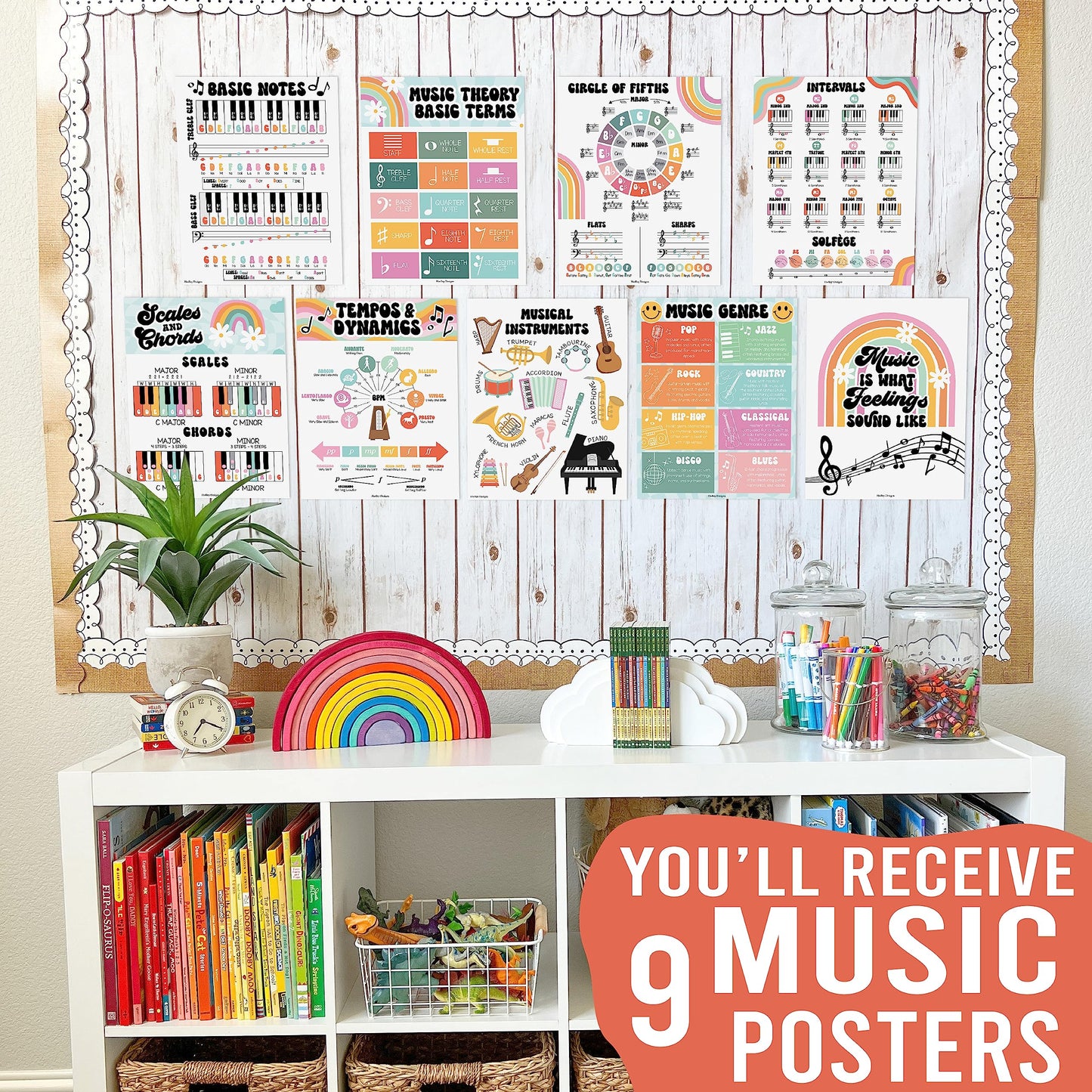 Hadley Designs 9 Music Classroom Posters – Retro Music Classroom Decor, Choir & Solfege Prints, Bulletin Board Decorations, Educational Supplies for Teachers
