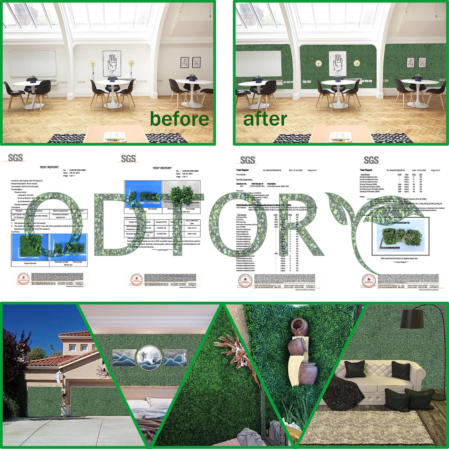 ODTORY Artificial Grass Wall Panel Backdrop,10 X 10 in 8P(5.6 sqft) UV-Anti Greenery Boxwood Panels for Indoor Outdoor Green Wall Decor & Ivy Fence Covering Privacy