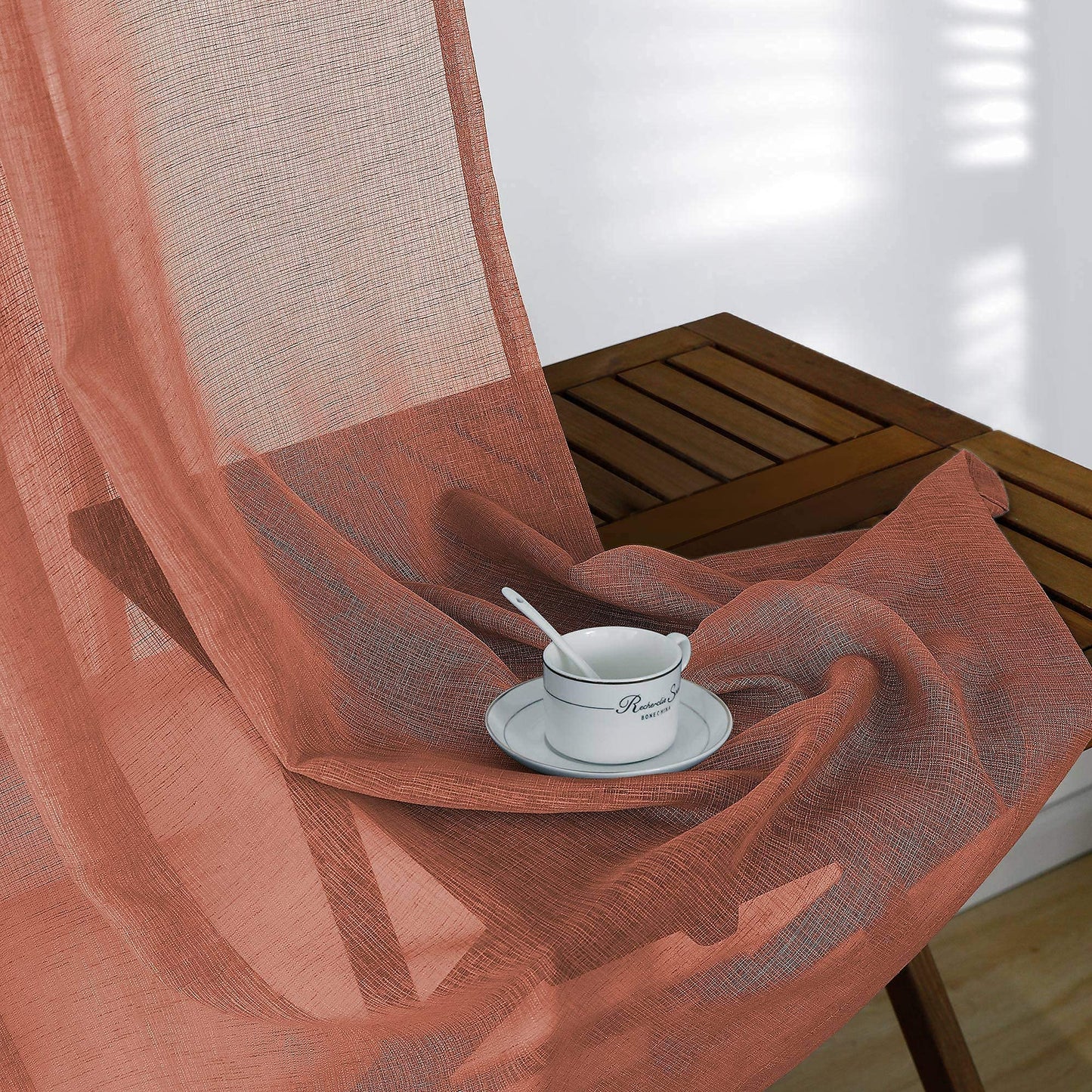 KOUFALL Sheer Boho Curtains for Bedroom 2 Panels,Window Treamtments Rod Pocket Bohemian Curtains for Living Room 96 Inches Long,Rust Orange Terracotta