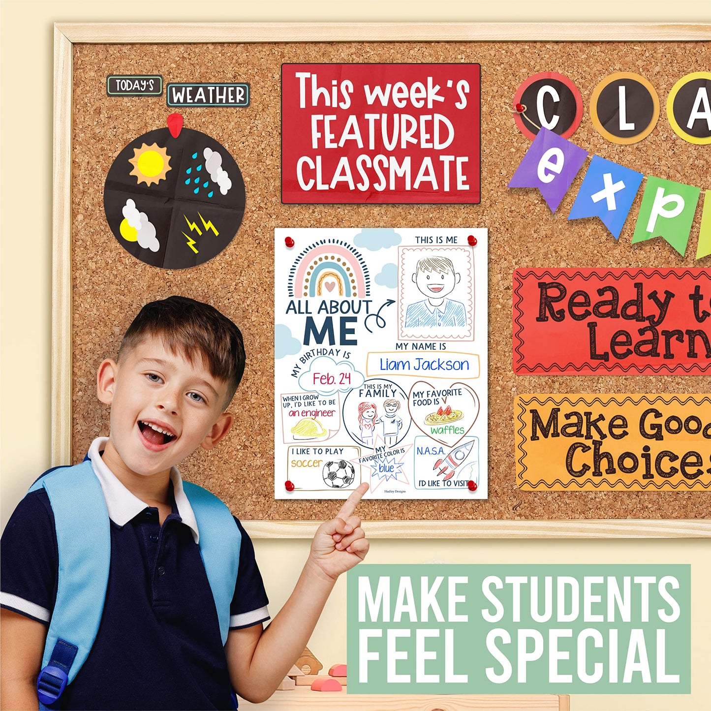 Hadley Designs All About Me Posters for Classroom Must Haves - 20 Star Student Poster, 100 Days of School Items, Star of The Week Poster Elementary Classroom Decor, End of School Year Teacher Supplies