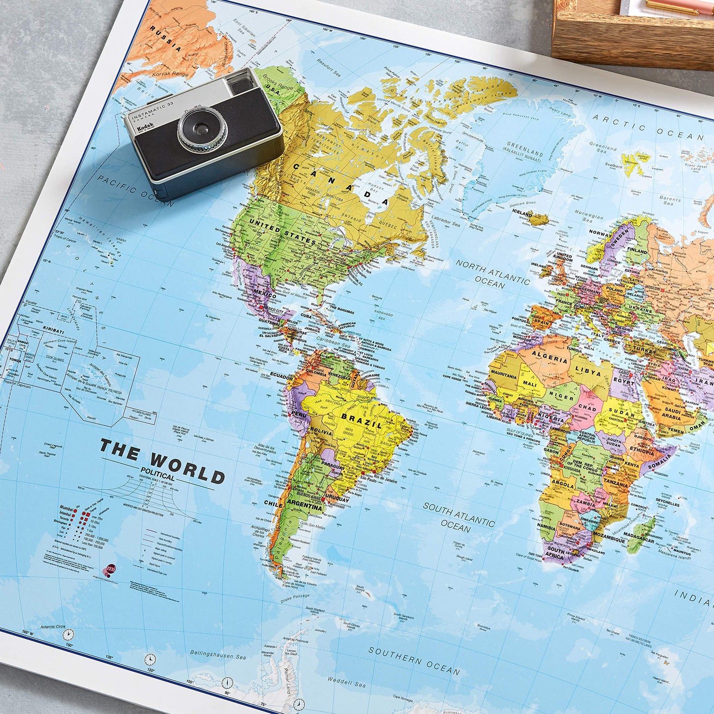Maps International World Wall Map - Map of The World Poster - 23 x 33 - Front Lamination - Updated 2025