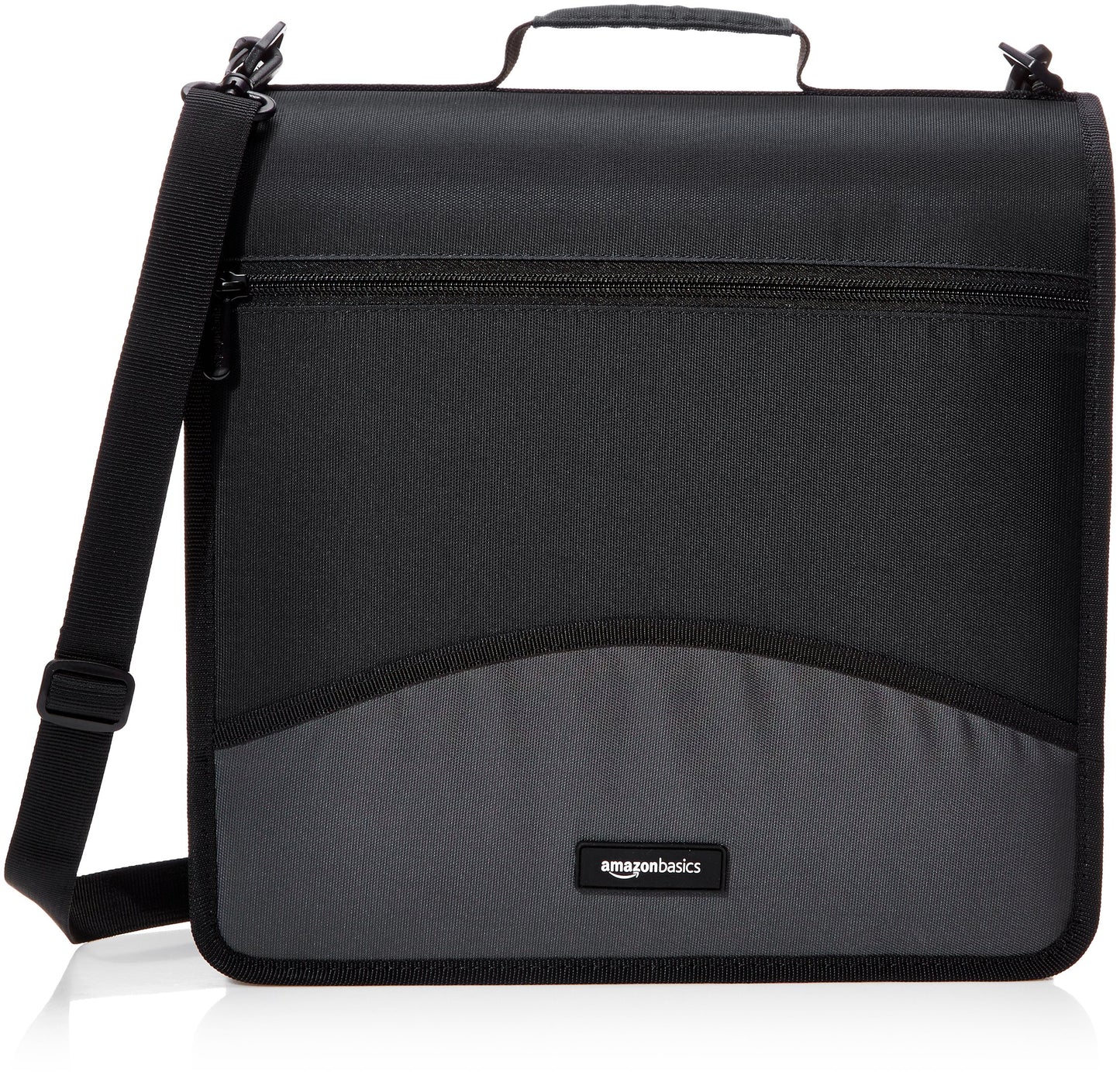 Amazon Basics Durable 3 Ring Binder with Zipper and Strap, Multiple Pockets, Sturdy Storage for School and Office, 3 inch, Black