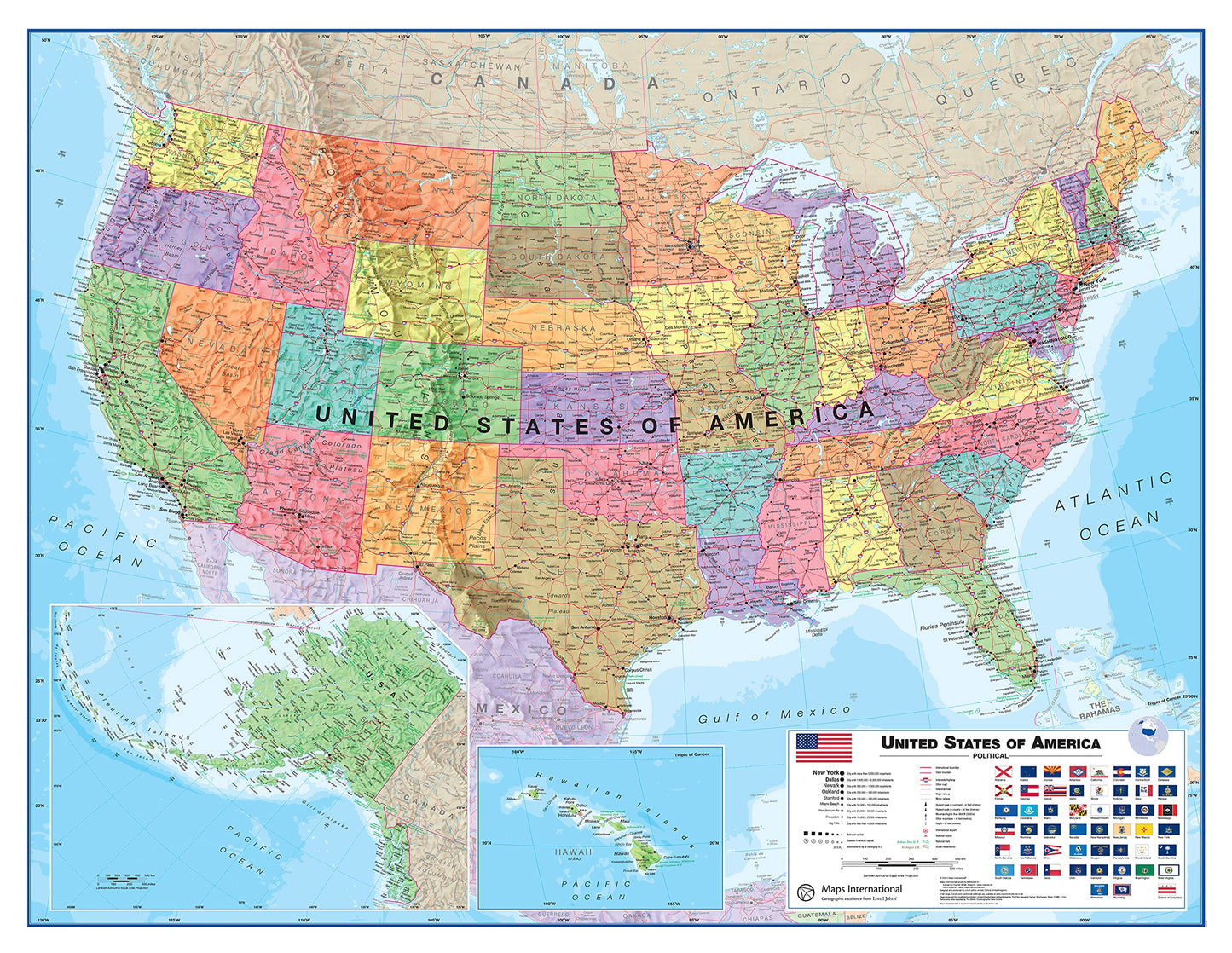 Laminated World Map & US Map Poster Pack - 17" x 22" - Maps of the World & United States - Detailed Cartography - Maps International