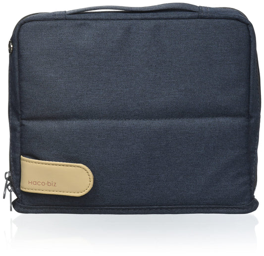 KOKUYO Pencil Case Pouch, Haco-Biz Standing Pen Pouch Bag, Foldable Stand up Pencil Holder Organizer, Large Capacity Portable Pencil Box for Office Supplies, Navy x Khaki (KAHA-HB11B)