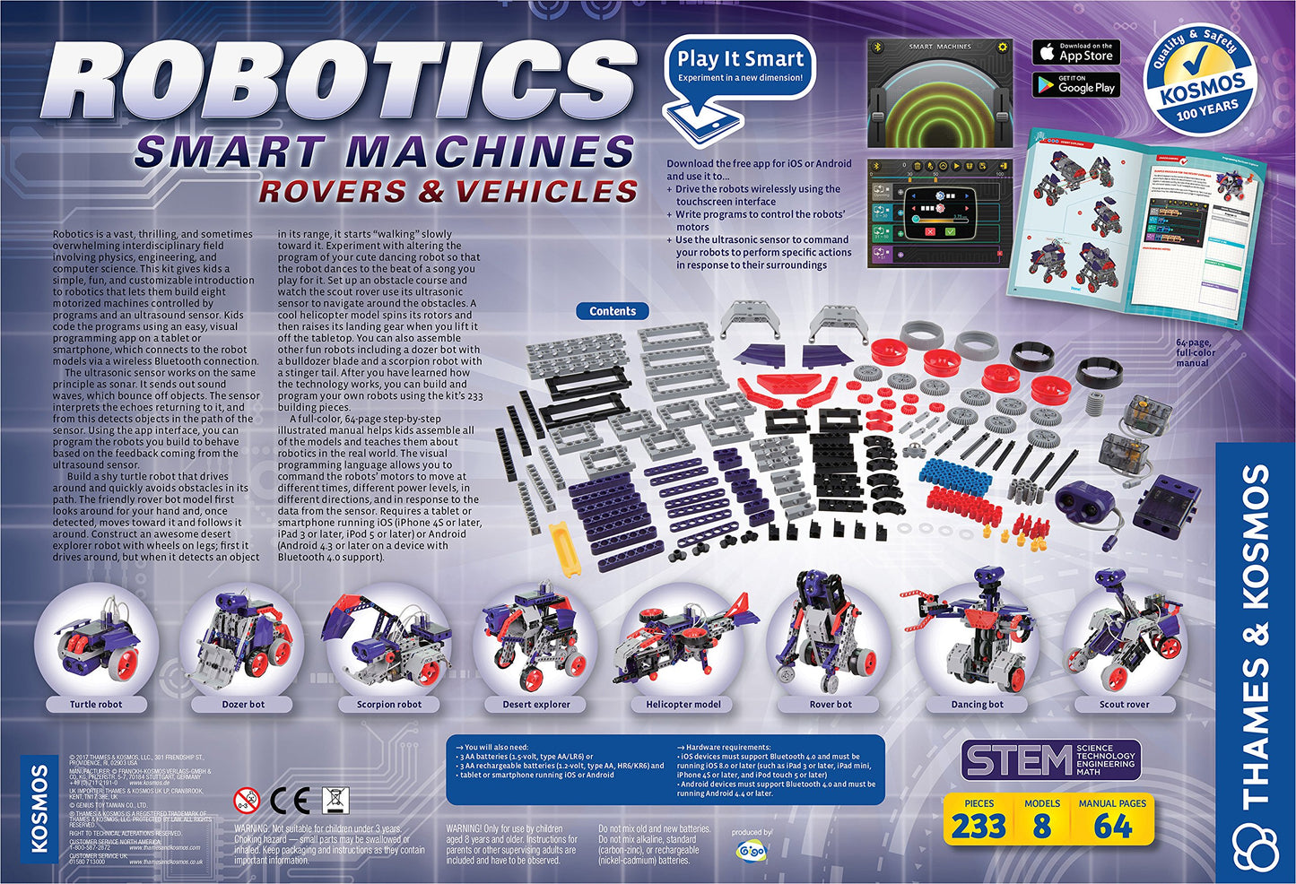 Thames & Kosmos | Robotics Smart Machines: Rovers & Vehicles | Kids 8+ | STEM Kit builds 8 Robots | Color Manual to help with assembly | Requires tablet or smartphone