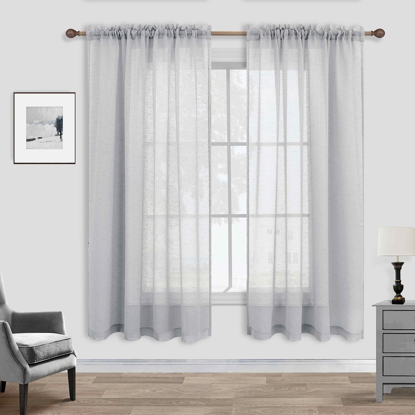 Light Gray Sheer Curtains Linen Textured Weave for Master Guest Bedroom 2 Panels Rod Pocket Modern Stylish Semi Sheer Drape Summer Curtain for Small Window Home Fashion 52 x 63 Inch Length Silver Grey