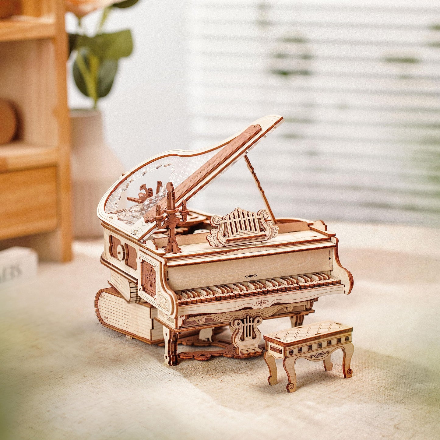 ROBOTIME AMK81 Magic Piano 3D Puzzles for Adults-Mechanical 3D Puzzles Musical Instrument-Wooden Music Box Puzzle Kit to Build-Aesthetic Desk Decor Unique Gift for Men/Women