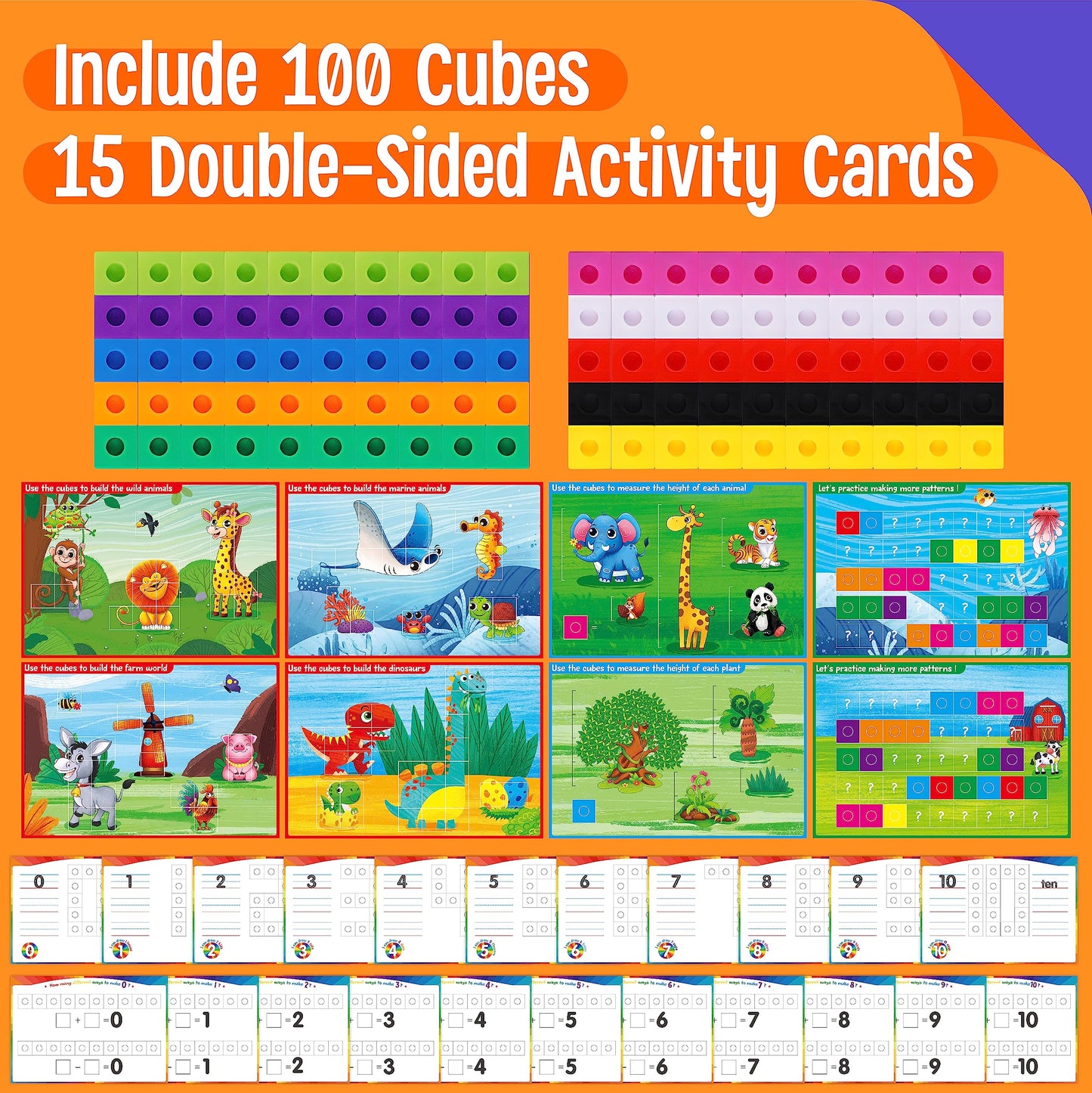 Math Linking Cubes, 100 Math Cube Manipulatives with 30 Learning Activities Number Counting Blocks Snap Linking Math Counters Fun & Educational Pre-K Counting Blocks for Preschool Kindergarten