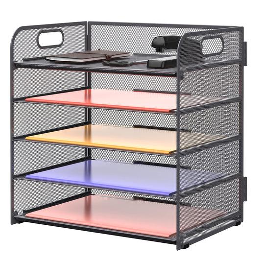 Supeasy 5 Trays Paper Organizer Letter Tray with Handle-Mesh Desk File Organizer, Grey Paper Sorter Desk Organizer for Office, Home or School