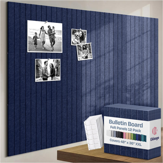 Ekkogo X-Large Cork Board Alternative 12-Pack Felt Bulletin Board Thick and Decorative Pin Board for Home Office Walls 47.24 x 35.43 Inches with 72 Adhesive Tabs - [Denim Blue]